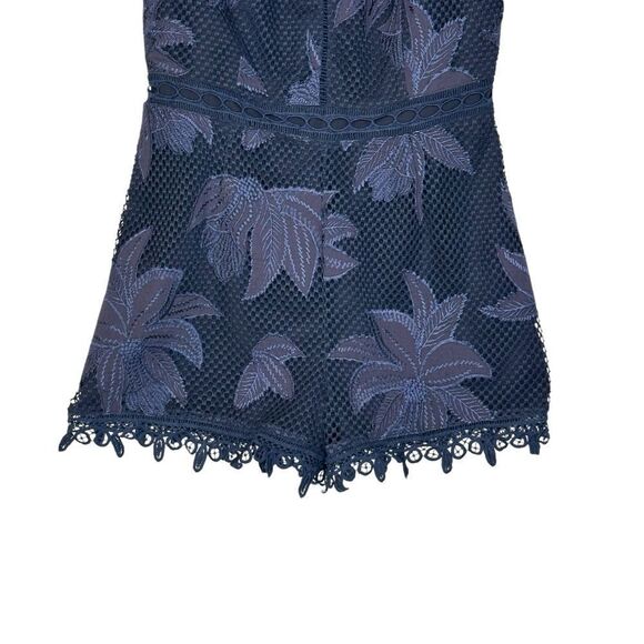 Adelyn Rae Navy Blue Lace Floral Shorts Romper | Size L - Picture 5 of 9
